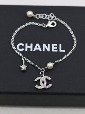 Authentic Chanel Silver Star Pearl Crystal CC Slim Bracelet | Brand New Unworn